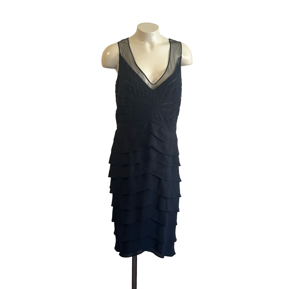 Adrianna Papell layered v neck Elegant Black Sleeveless Dress Sz 18W